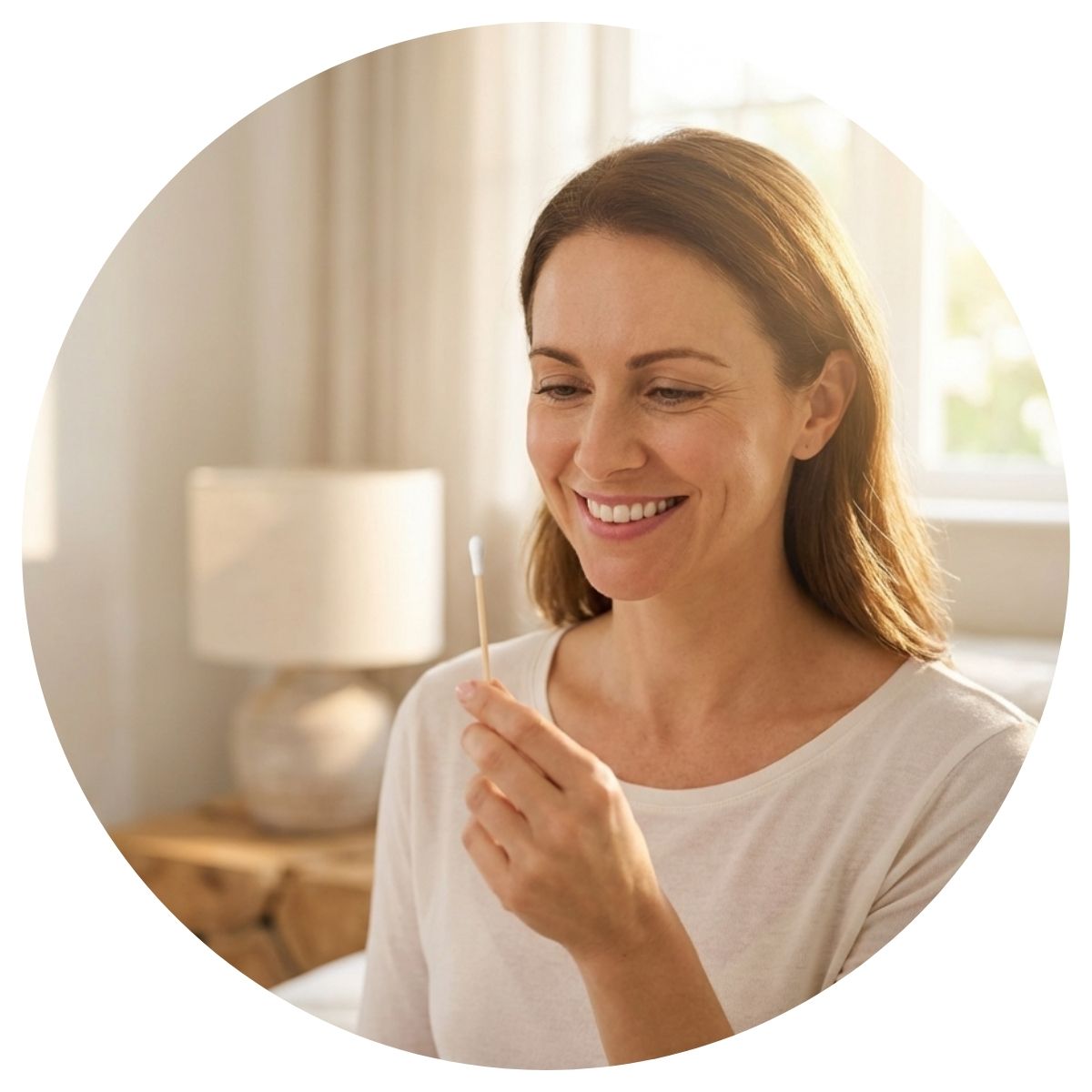 Woman holding swab of H. pylori (Tartar) Rapid Screening Test